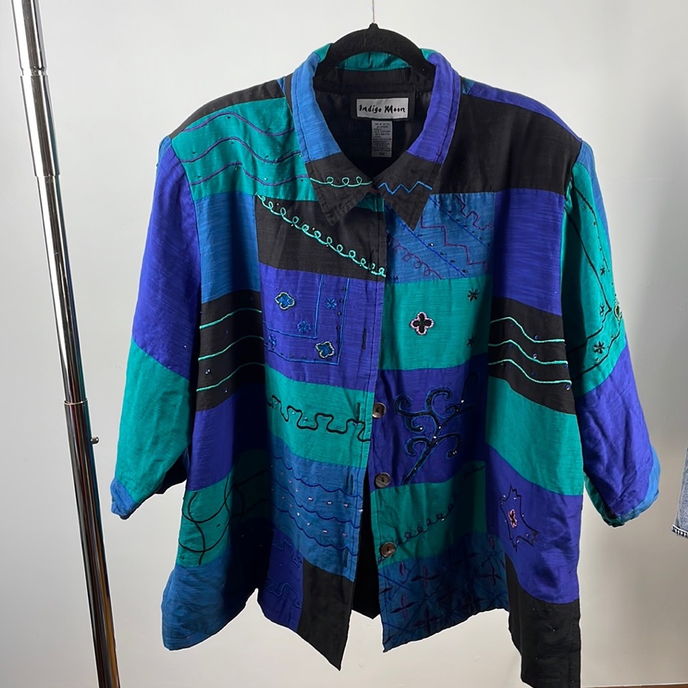 3x women’s jacket, beaded details, 3/4 sleeves, purple, black, greens, blue